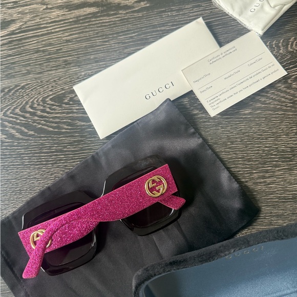 Gucci Square Frame GGO102S Sunglasses Glitter Pink with authenticity card - Picture 1 of 10